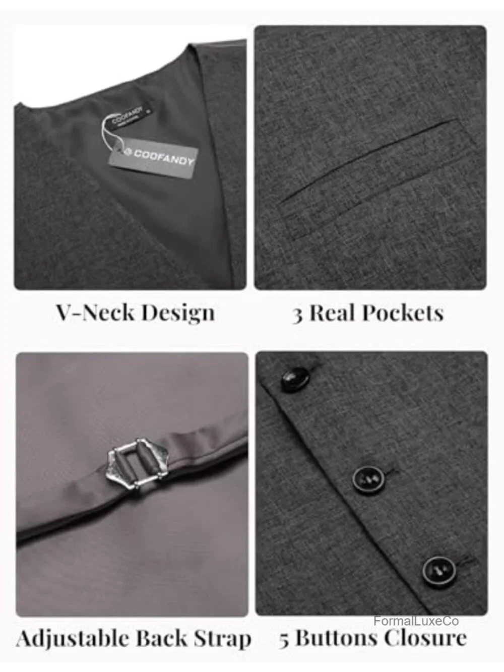 Slim Fit Suit Vest Formal Waistcoat for Men with 5 Buttons & Pockets